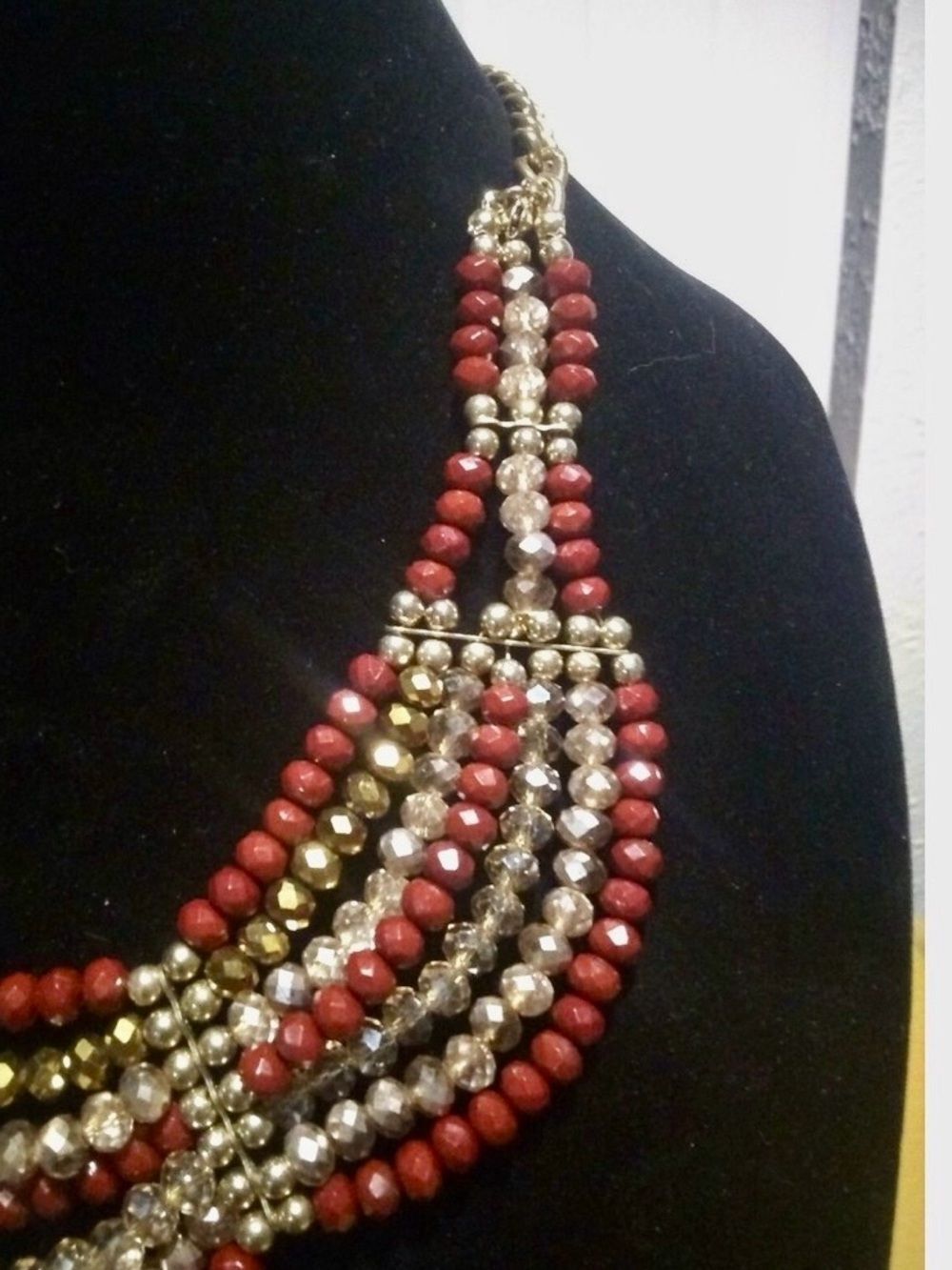 Statement Piece Red and Gold Multi-Strand Necklace acrylic and glass beads - Picture 8 of 11